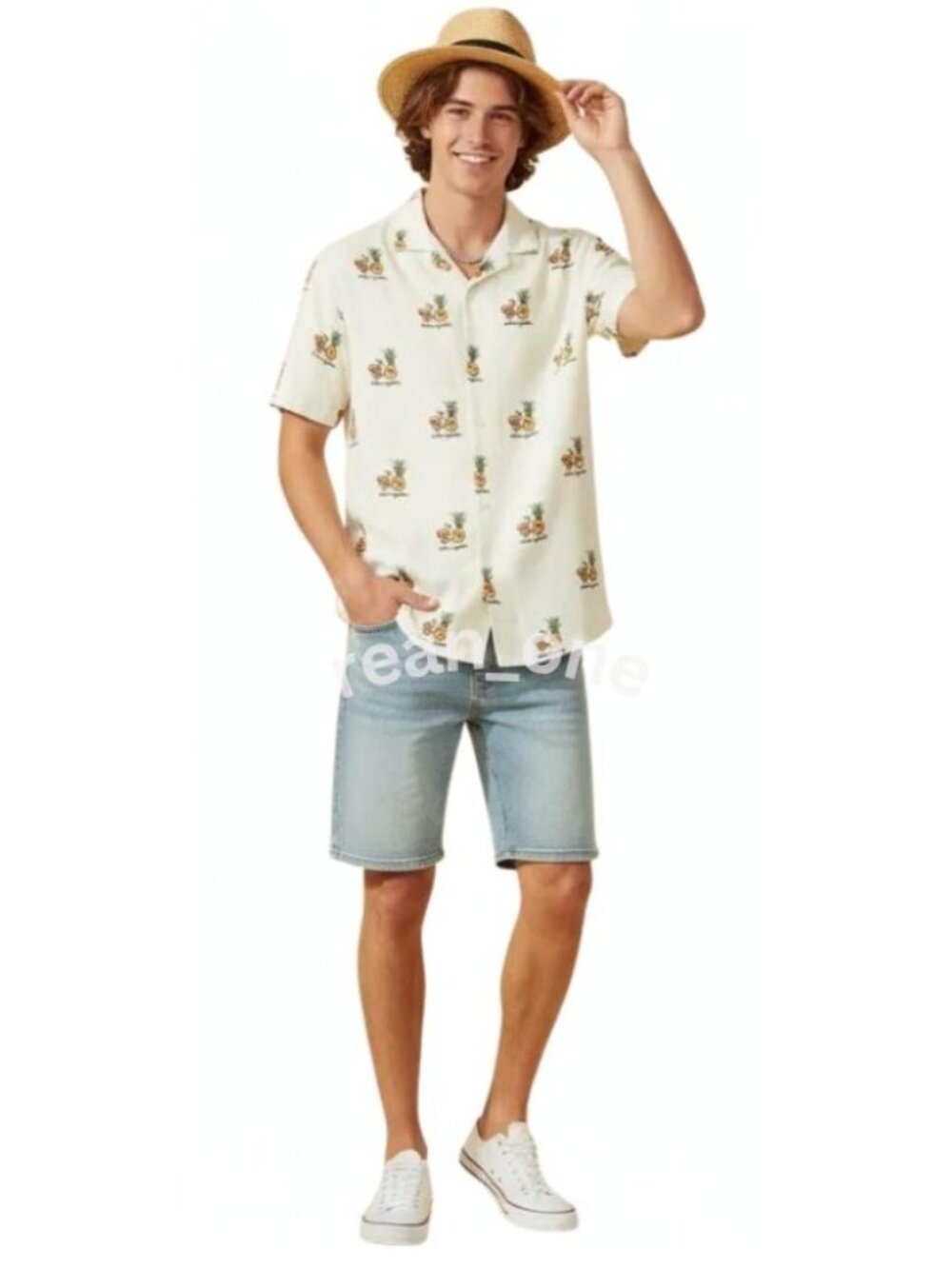 Denim & Flower Better Together Pizza & Pineapple Print Button Front Men's S, NWT